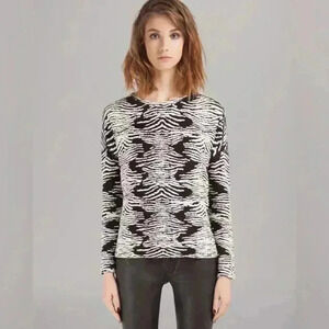 MAJE Black/White Printed Wool Crewneck Sweater Medium Women’s